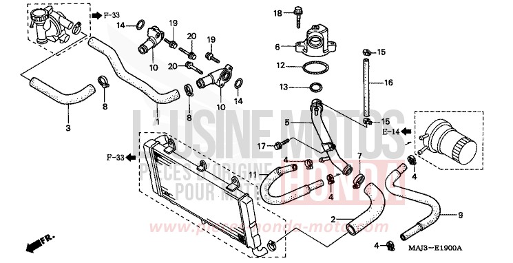WATER PIPE (ST1100S/AS) for Pan-European ABS CANDY TROPICAL NIGHT PURPLE-U (RP103D) from 1995